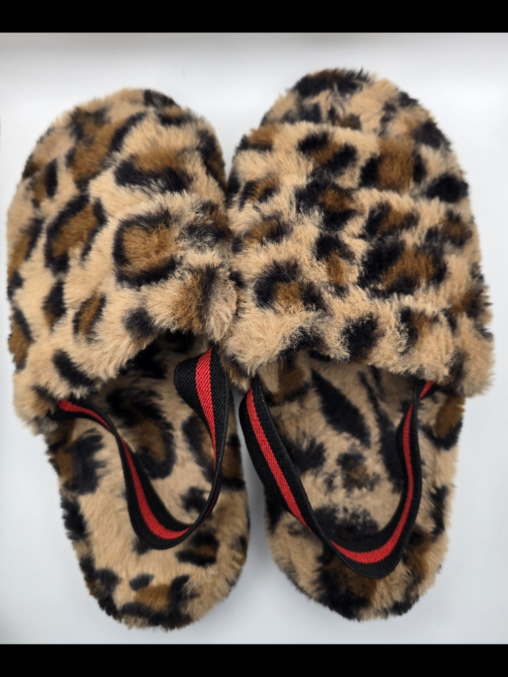 Faux Fur Leopard Print Slide Sandals - Women's Tan/Black